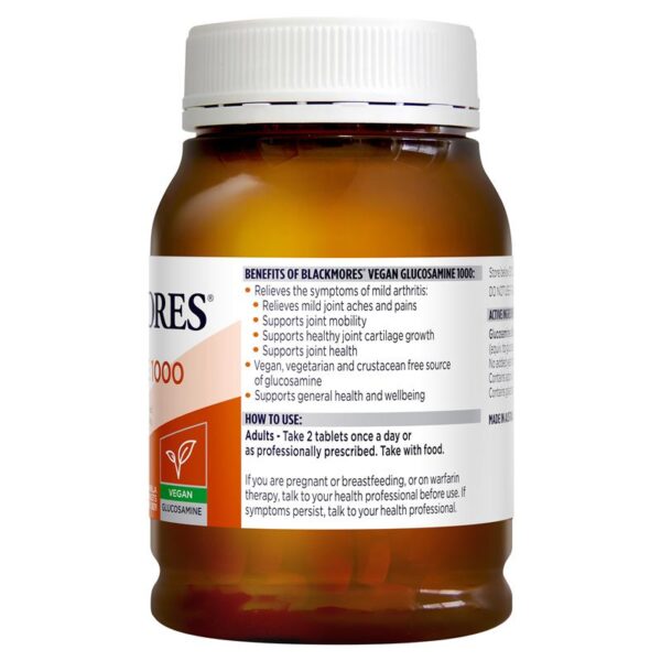 Hỗ trợ bổ khớp cho người ăn chay Blackmores Vegan Glucosamine 1000mg của Úc - lọ 200 viên (date 02/2024) - Image 2