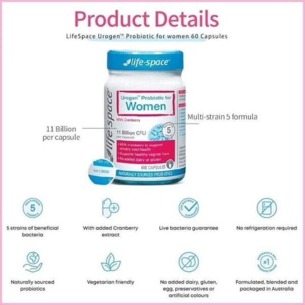 Men vi sinh cho nữ giới Life Space Urogen Probiotic For Women của Úc 40 viên - Image 3