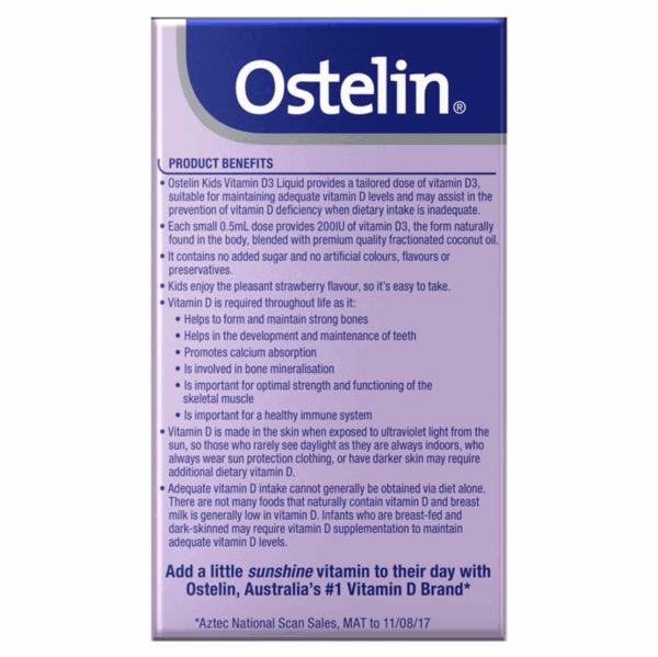 Vitamin D3 dạng nước cho bé từ 6 tháng tuổi Ostelin Kids Vitamin D3 Liquid của Úc 20ml - Image 3