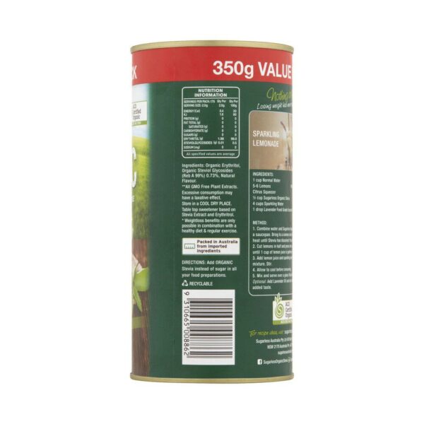 Đường cỏ ngọt ăn kiêng hữu cơ Úc Earthia Stevia 100% Organic Sweetener 350g - Image 2