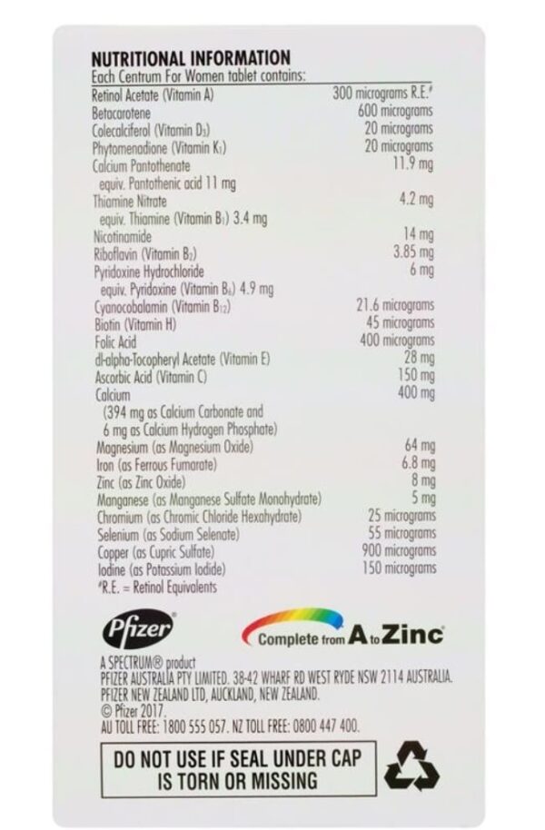 Centrum for Women - Vitamin Tổng Hợp Cho Nữ Lọ 90 Viên - Image 2