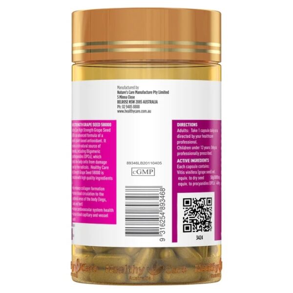 Tinh chất hạt nho hỗ trợ bổ máu Healthy Care Grape Seed 58000 của Úc 200 viên - Image 2
