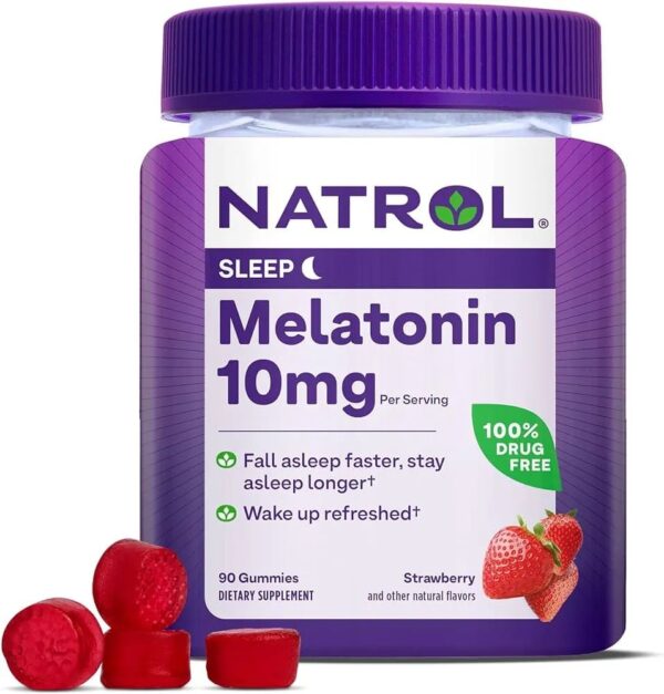 Kẹo dẻo vị dâu hỗ trợ ngủ ngon Natrol Melatonin 10mg Sleep của Mỹ 90 viên
