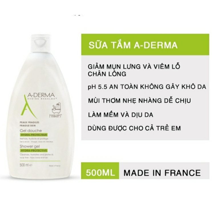 Sữa tắm giảm mụn lưng A-Derma Hydra-Protective 500ml - Image 2