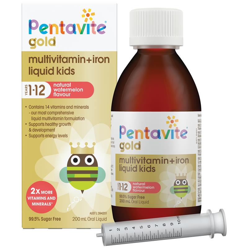 Siro bổ sung vitamin tổng hợp + sắt cho bé từ 1 - 12 tuổi Pentavite Multivitamin + Iron Kids Liquid của Úc 200ml - Image 2