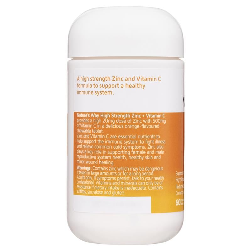 Viên nhai hỗ trợ tăng đề kháng Nature's Way High Strength Zinc + Vitamin C của Úc 60 viên - Image 3