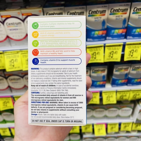 Vitamin tổng hợp tăng cường sinh lực cho nam Centrum For Men của Úc 90 viên - Image 3