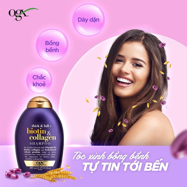 Dầu gội kích thích mọc tóc OGX Thick & Full Biotin & Collagen của Mỹ 385ml - Image 5