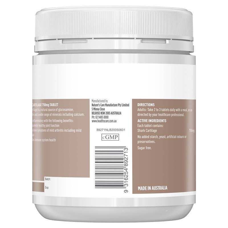 Healthy Care Shark Cartilage 750mg - Viên Uống Sụn Vi Cá Mập Lọ 200 Viên - Image 2