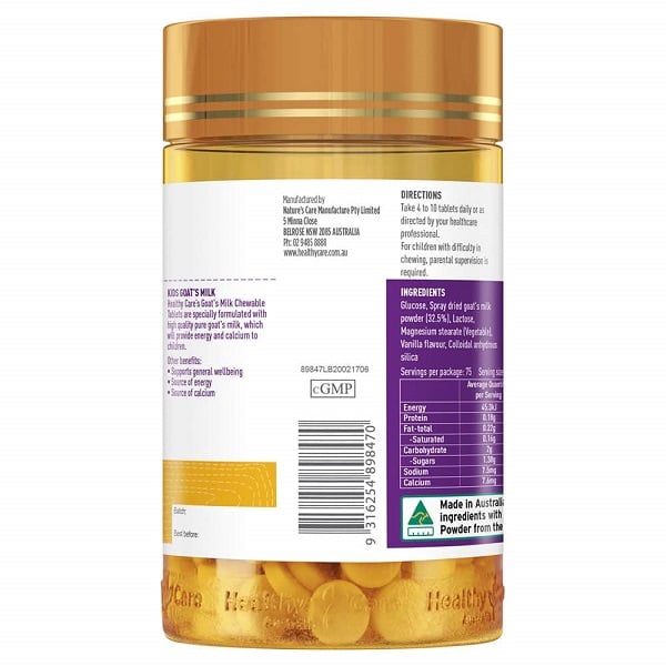 Kẹo sữa dê vị vani Healthy Care Kids Goats Milk của Úc 300 viên - Image 3