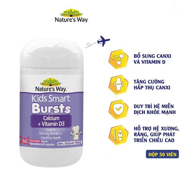Kẹo dẻo bổ sung canxi D3 cho bé Nature’s Way Kids Smart Bursts Calcium + Vitamin D3 của Úc 50 viên - Image 3