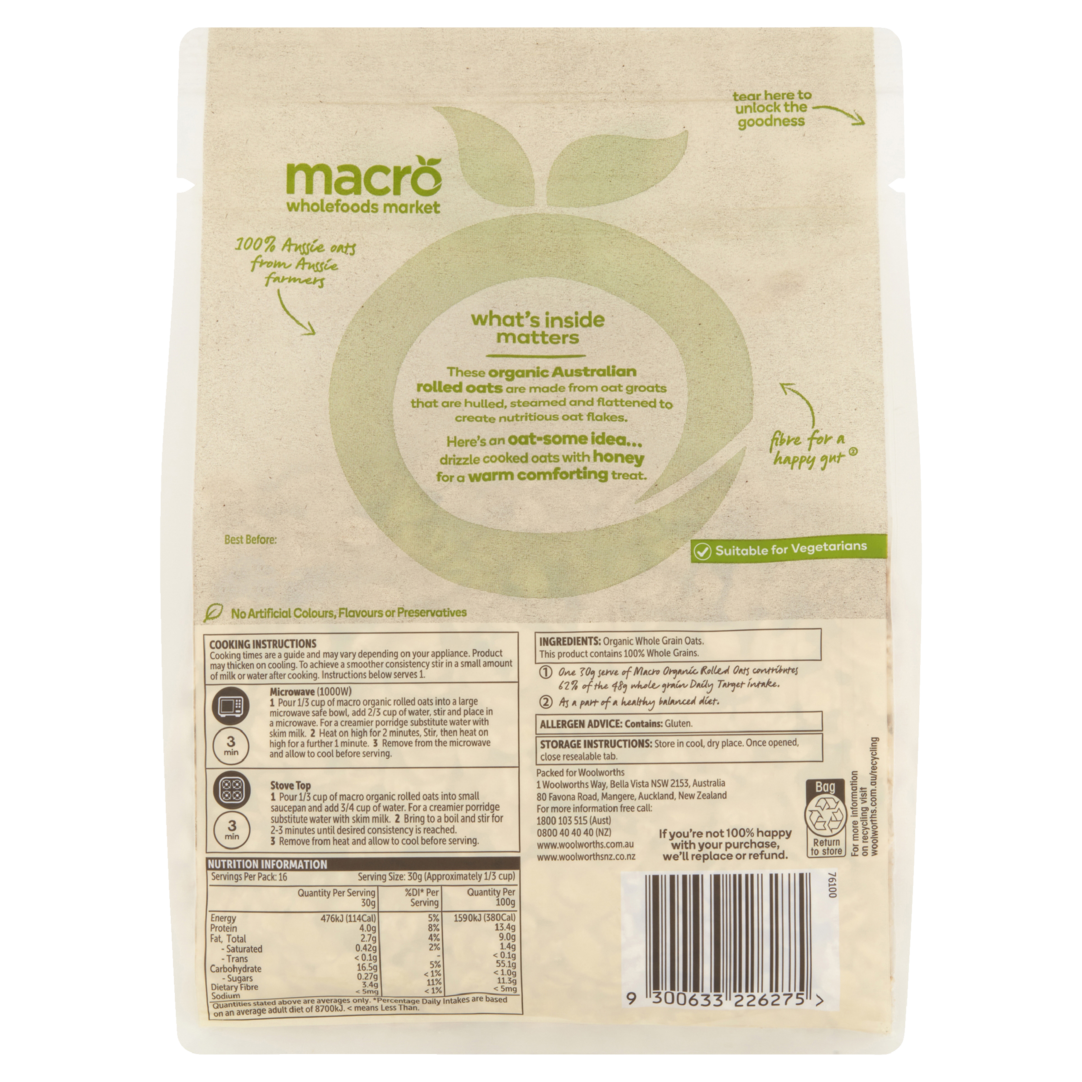 Yến mạch nguyên cám Organic Macro Úc - 500g - Image 2