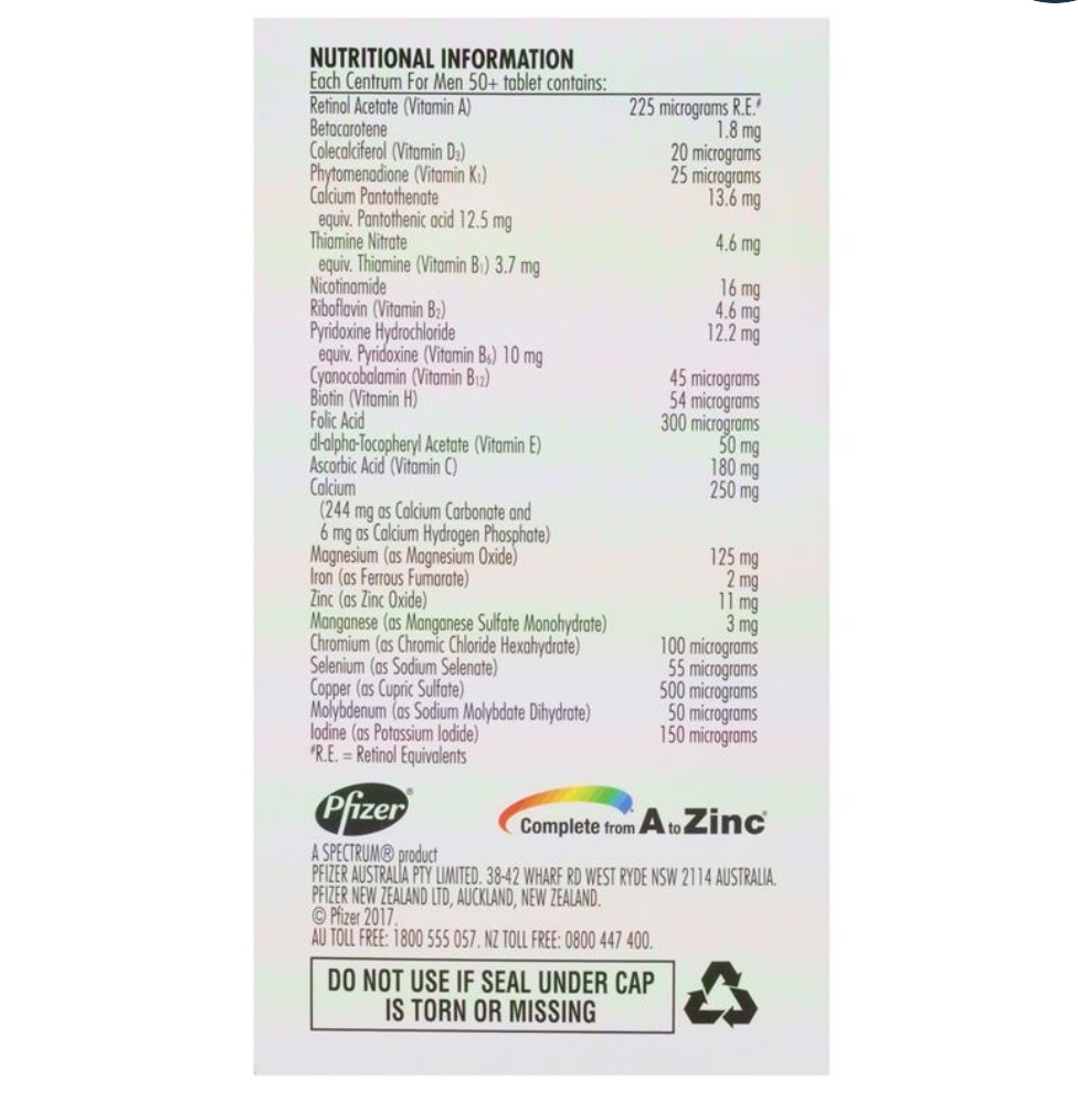 Centrum For Men 50+ Vitamin Tổng Hợp Cho Nam Giới Trên 50 Tuổi Lọ 90 Viên - Image 3