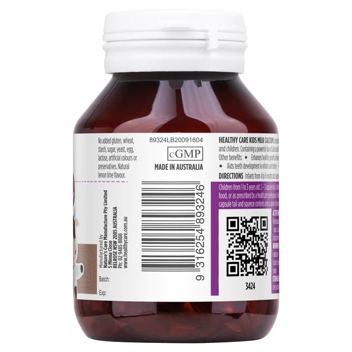 Viên sữa canxi Healthy Care Kids Milk Calcium cho trẻ trên 4 tháng tuổi của Úc 60 viên - Image 4