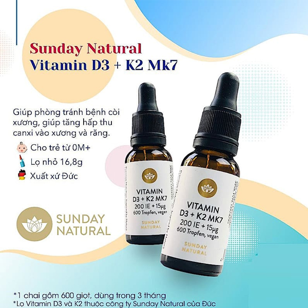 Vitamin hỗ trợ tăng chiều cao, chống còi xương cho bé Sunday Natural Vitamin D3 K2 MK7 200IE của Đức 20ml - Image 5
