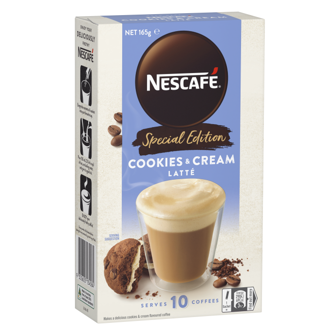 Cà phê pha sẵn Nescafe Coffee Sachets Cookie & Cream Latte / hộp 10 Gói - Mua 3 hộp -> 150k/ hộp