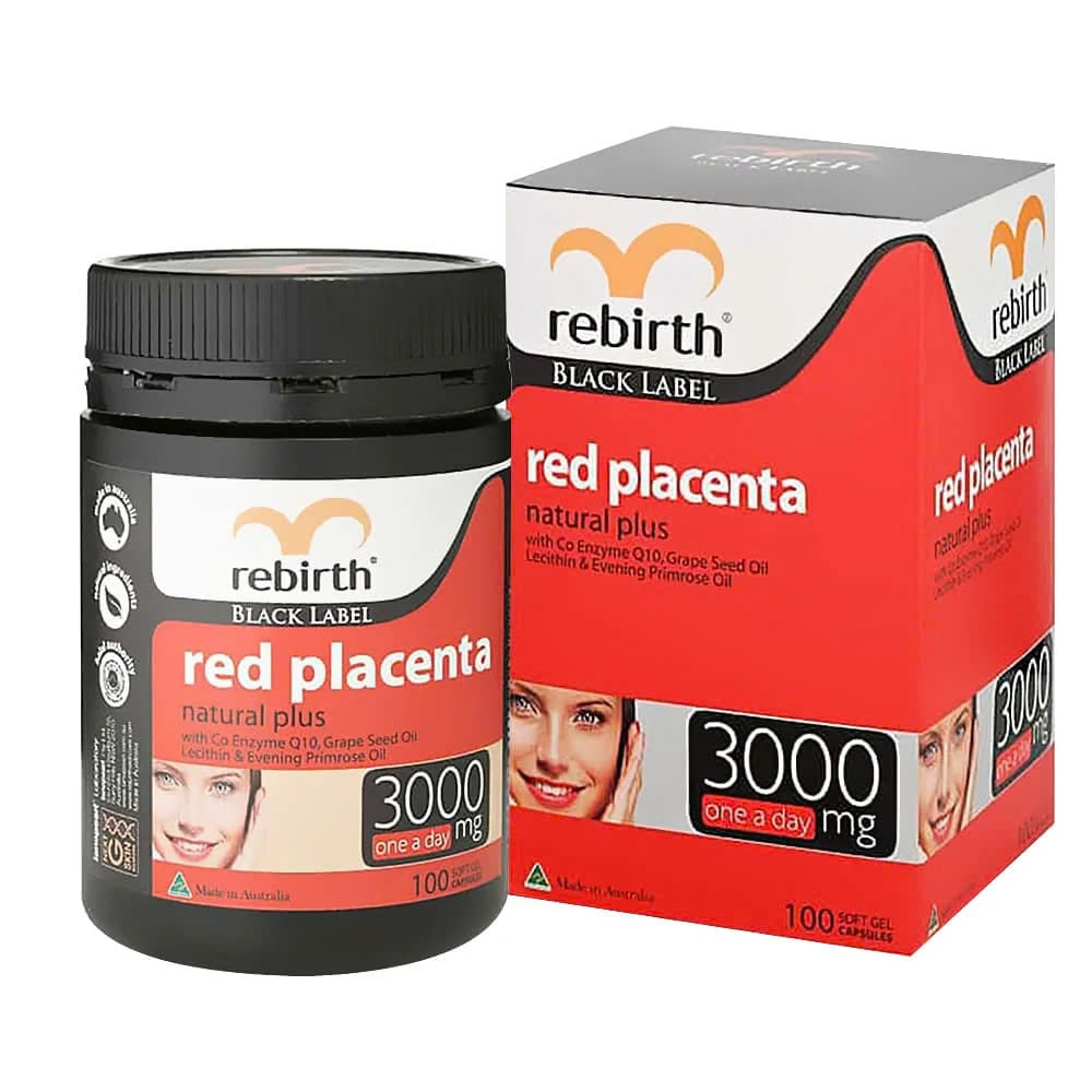 Nhau Thai Cừu Đỏ Úc Rebirth Black Label Red Placenta Natural Plus 3000mg 100 Viên