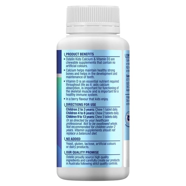Viên nhai bổ sung canxi và vitamin D3 cho trẻ từ 2 tuổi Ostelin Kids Calcium & Vitamin D3 của Úc 90 viên - Image 3