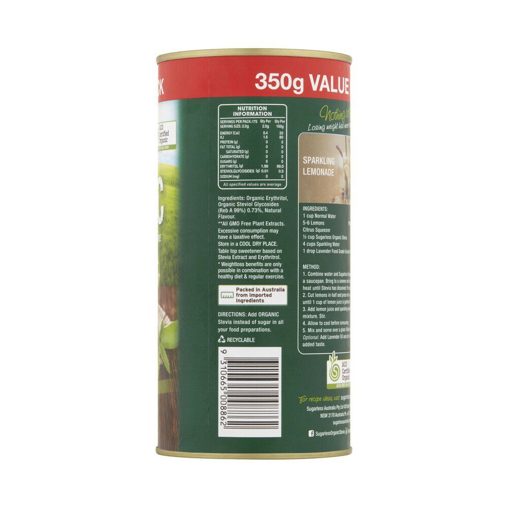 Đường cỏ ngọt ăn kiêng hữu cơ Úc Earthia Stevia 100% Organic Sweetener 350g - Image 2